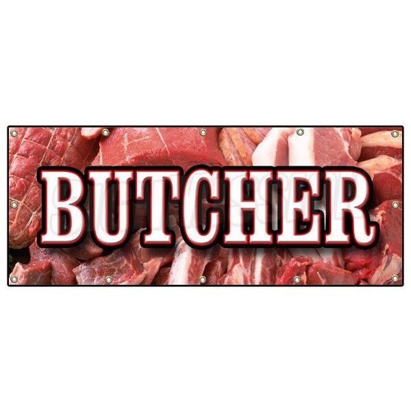 BUTCHER BANNER SIGN shop meat quality usda beef pork poultry